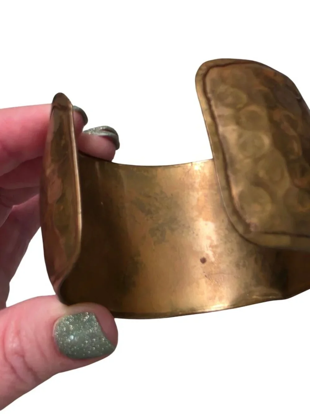 Vintage Handmade Brass Wide Cuff Bracelet Hammered Boho